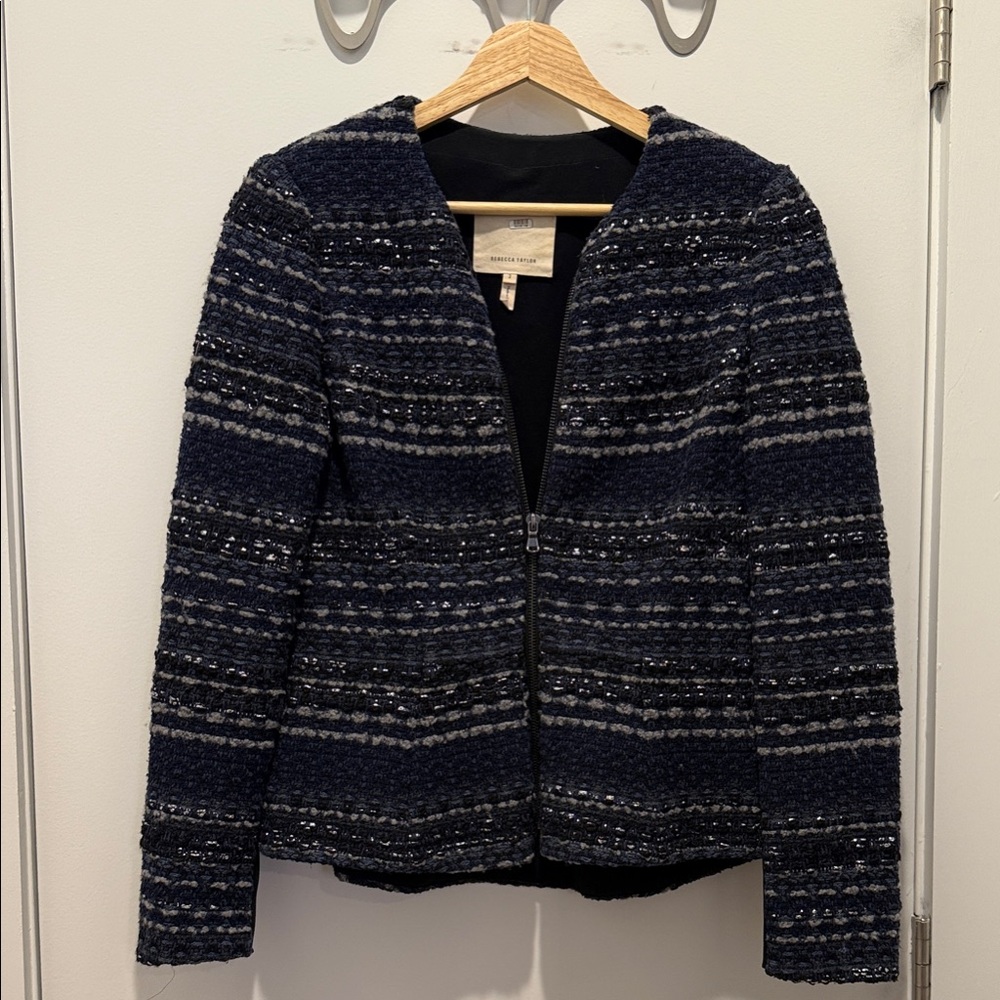 Rebecca Taylor Navy and Gray Textured Blazer